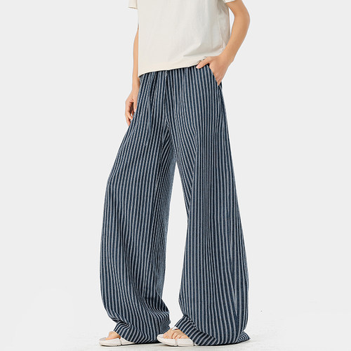 A410-K63037-P60限价109-美式复古条纹休闲裤-220g 左右棉麻面料