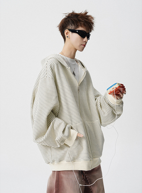 A410-WT34737-P90限价139复古条纹连帽开衫卫衣-420g针织复牛奶丝