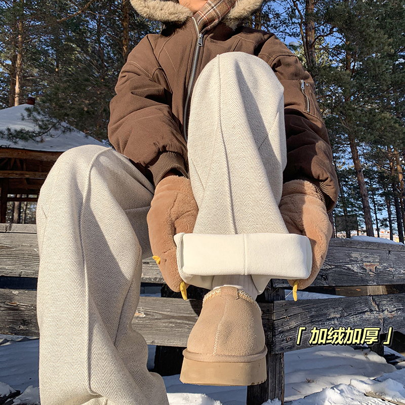 A410-K8681JR-P70限价109-美式加绒休闲长裤-400g左右人字纹面料