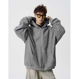 A410-WT34737-P90限价139-复古条纹连帽开衫卫衣，男装卫衣，电商A410