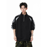 A410-WT34748-P85限价129-条纹撞色半拉链立领卫衣-400G华棉，男装卫衣，电商A410