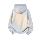 A410-WT33812-P105限价159-美式拼接格纹连帽卫衣外套-400g华棉，女装短外套，电商A410