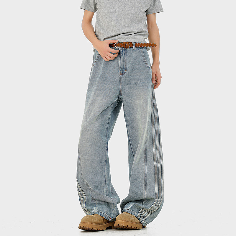 A410-K5594-P80限价119-美式水洗条纹牛仔裤-320g牛仔面料，男装牛仔裤，电商A410