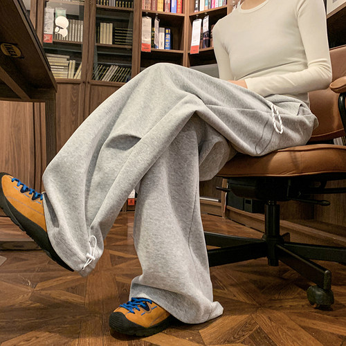 A410-K8635-P65限价99-美式褶皱运动直筒阔腿休闲裤-320g卫裤面料