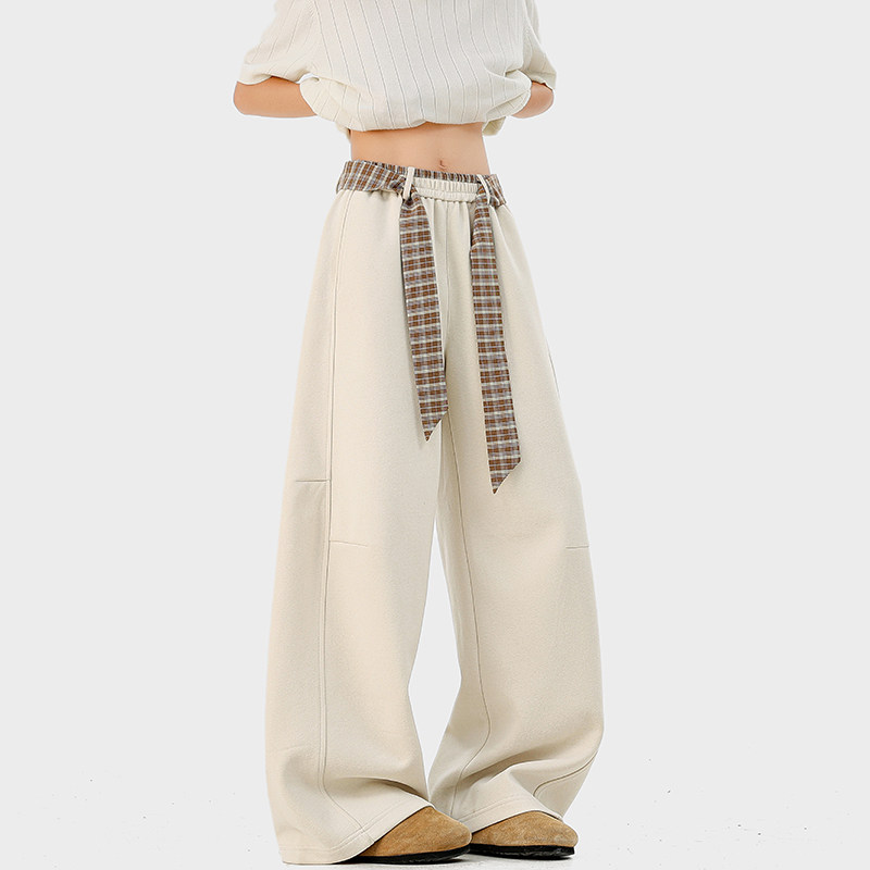 A410-K5640-P70限价109-美式格纹腰带拼接卫裤-320g卫裤面料，男装休闲裤，电商A410