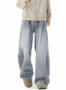 A410-K8384-P65限价99-美式复古褶皱阔腿牛仔裤-320g 牛仔裤面料