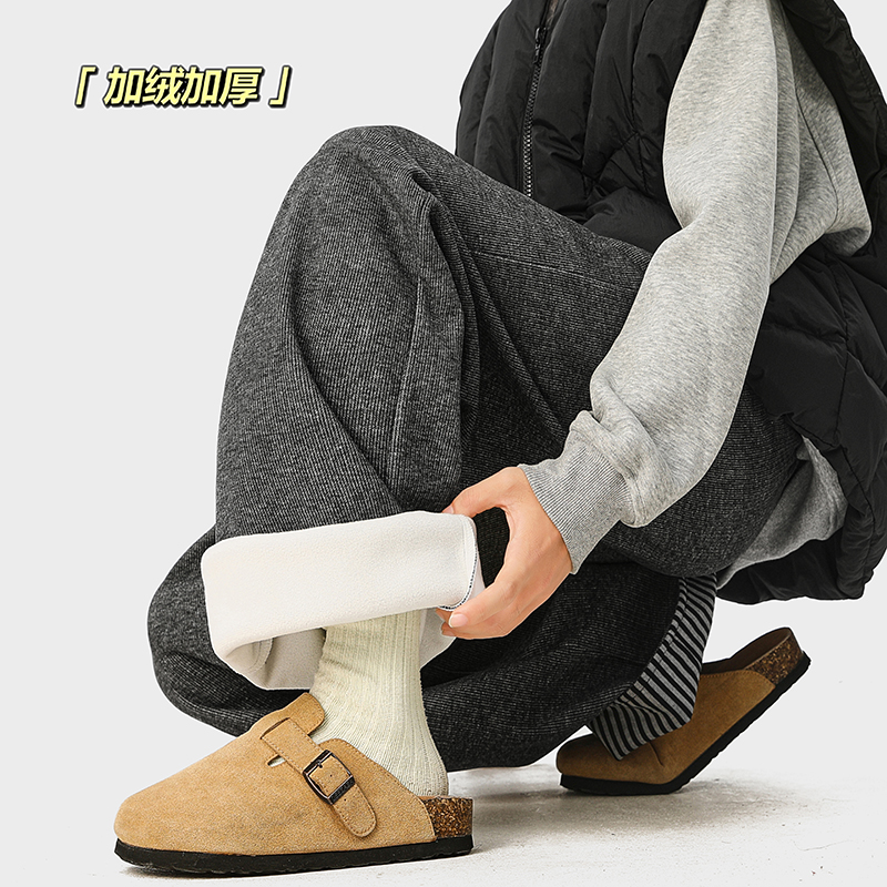 A410-K8752JR-P70限价109-条纹拼接加绒休闲裤-条条面料430g左右，男装卫衣，电商A410