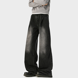 A410-K8384-P65限价99-美式复古褶皱阔腿牛仔裤-320g牛仔裤面料，男装牛仔裤，电商A410