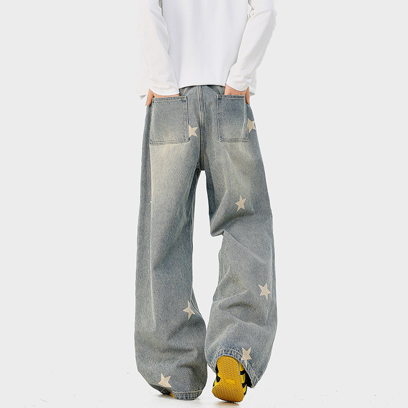 A410-K5543-P65限价99美式复古星星印花牛仔裤-300g左右牛仔面料，男装牛仔裤，电商A410