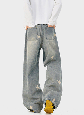 A410-K5543-P65限价99美式复古星星印花牛仔裤-300g左右 牛仔面料