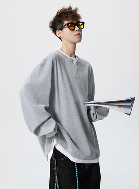 A410-T34785-P60限价109-假两件华夫格长袖T恤-260g 华夫格