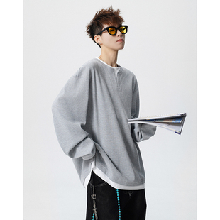 A410-T34785-P60限价109-假两件华夫格长袖T恤-260g 华夫格