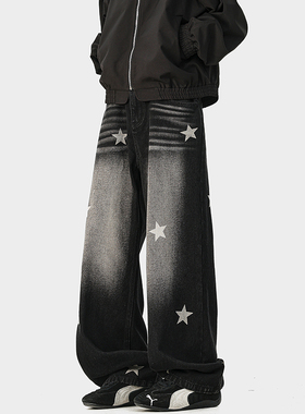 A410-K5543-P65限价99美式复古星星印花牛仔裤-300g左右 牛仔面料