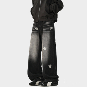 A410-K5543-P65限价99美式复古星星印花牛仔裤-300g左右 牛仔面料，男装牛仔裤，电商A410