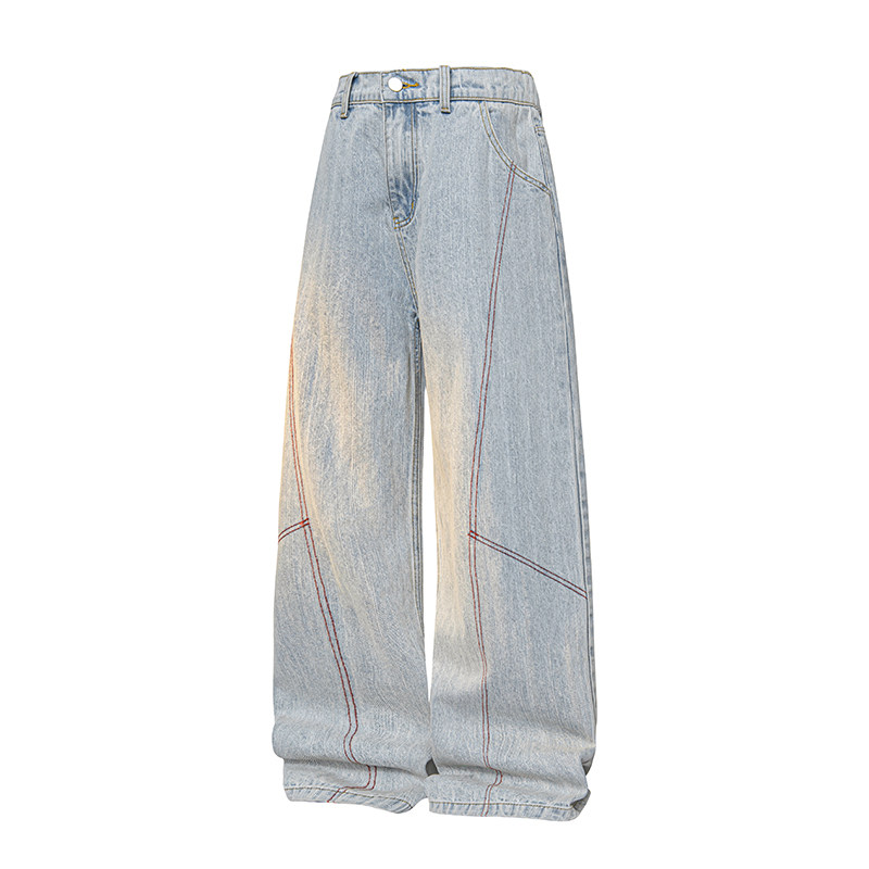 A410-K8799-特批55限价109-美式设计感阔腿牛仔裤-320g竹节牛仔布，男装牛仔裤，电商A410