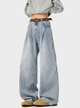 A410-K8384-P65限价99-美式复古褶皱阔腿牛仔裤-320g 牛仔裤面料