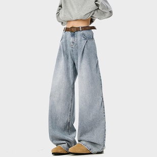 美式 P65限价99 复古褶皱阔腿牛仔裤 320g 面料 A410 牛仔裤 K8384