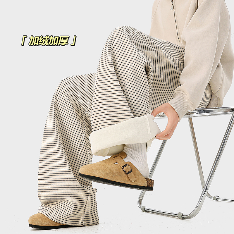 A410-K8781JR-P70限价109-条纹加绒卫裤-450g加绒拉菲条条纹面料，男装休闲裤，电商A410