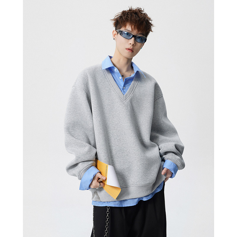 A410-A34750-P85限价129-美式假两件百搭休闲卫衣-400G华棉，男装卫衣，电商A410