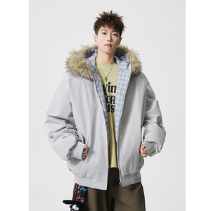 A410-WT33710-P140限价218-美式毛领加绒格纹棉服-160G  小牛津图片
