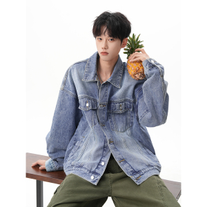 A410-WT93324-P85限价139-美式高级感牛仔外套-7x7 牛仔面料 420G，男装工装外套，电商A410