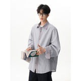 A410-CS37307-P60限价89-日系休闲翻领条纹长袖衬衫-牛津纺135g，男装衬衫，电商A410