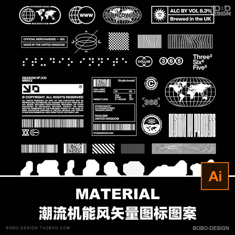 潮流酸性嘻哈电音机能风脏标图标图形图案ai矢量装饰元素设计素材