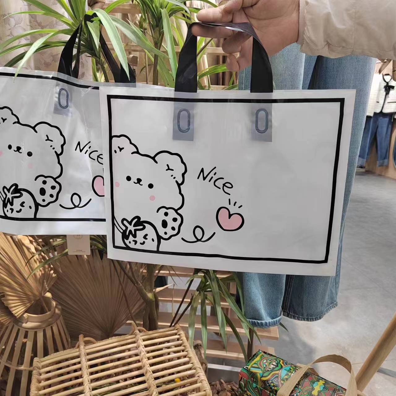 小熊卡通袋子批发塑料手提服装礼品印花袋服装店购物童装店包装