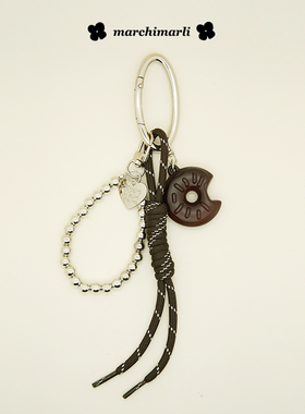 marchimarli原创小众设计亚克力仿木纹甜甜圈银珠包包挂件钥匙扣