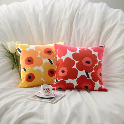 北欧棉麻芬兰太阳花抱枕客厅花朵图案家居床头飘窗时尚简约靠枕套
