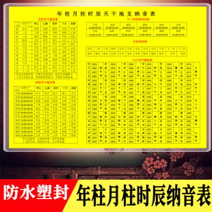 防水塑封年柱月柱日柱天干地支纳音表生辰八字时辰表查询表