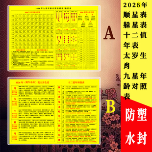 塑封2026年顺星躲星表手拿表九星年龄对照表太岁生肖十二值年表