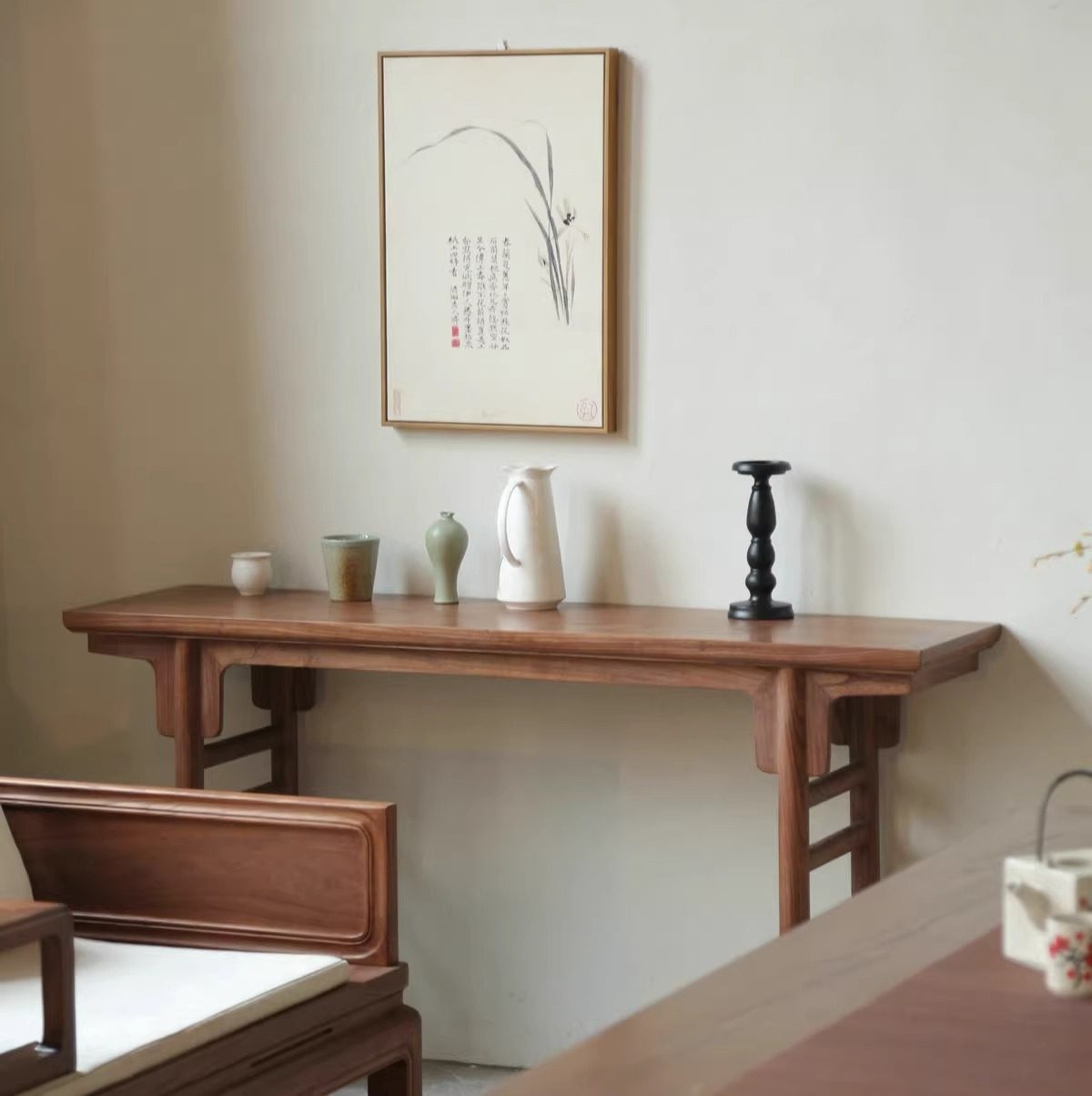老榆木玄关台条案新中式平头案玄关桌供桌玄关桌长条桌窄桌中堂