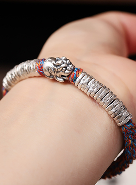 貔貅盘缠手绳足银吸金平安复古风