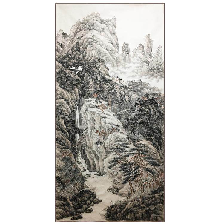 临摹沈周 庐山高  国画山水画纯手绘仿古画名家真迹