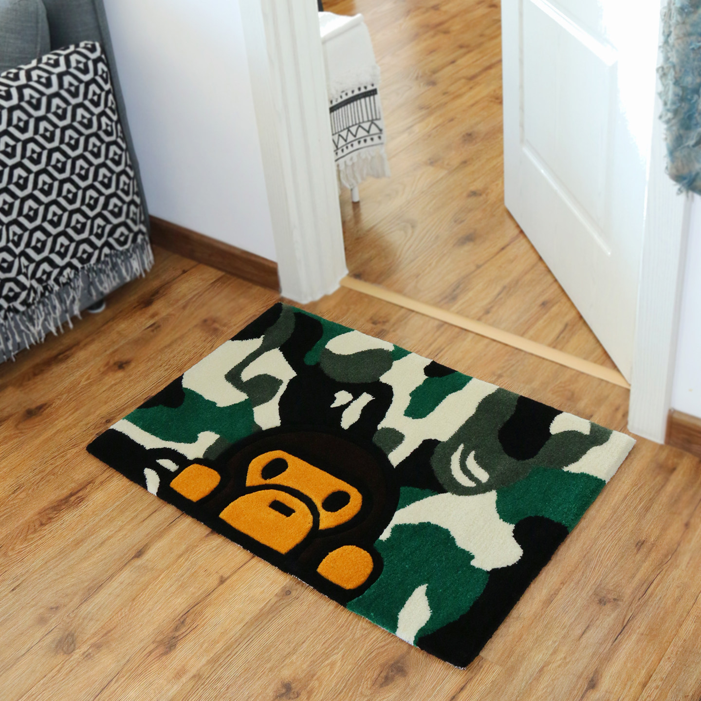 时尚潮牌bape迷彩地毯手工腈纶加厚tufting簇绒门口垫免洗