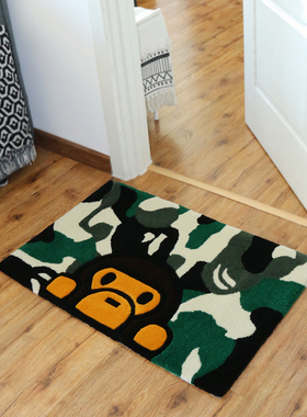 时尚潮牌bape迷彩地毯手工腈纶加厚tufting簇绒门口垫免洗