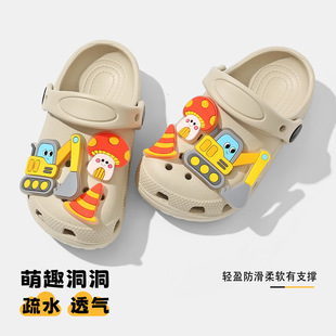 男童挖掘机洞洞鞋夏新款儿童拖鞋外穿小孩宝宝防滑软底沙滩鞋轻便