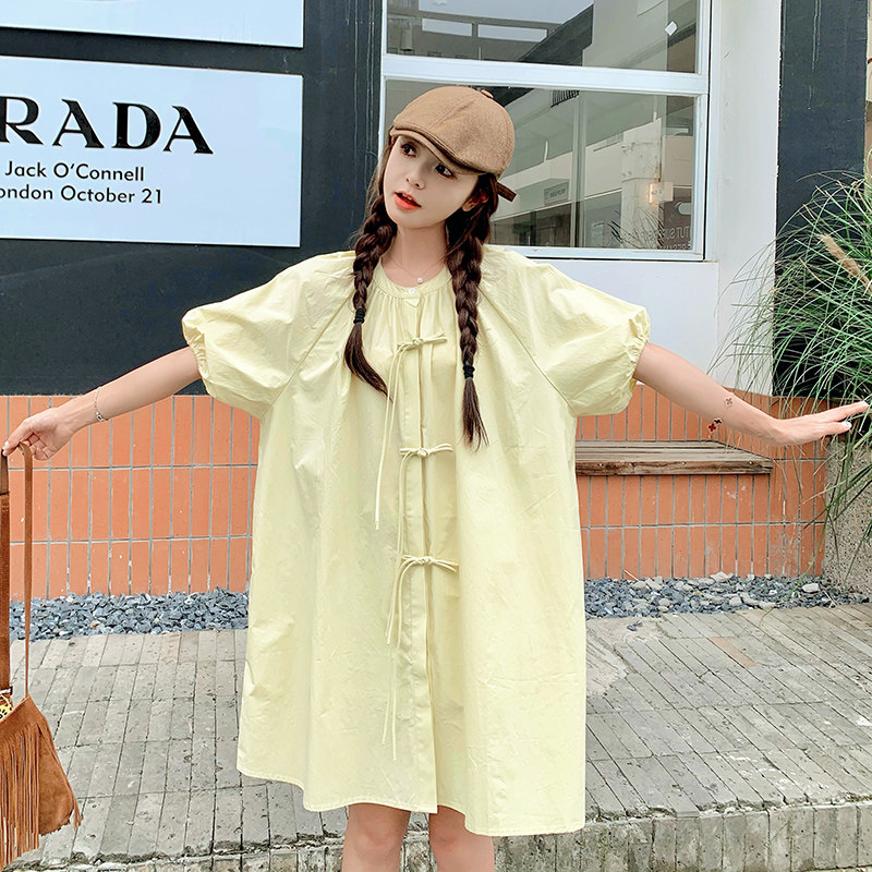 大货新中式盘扣泡泡袖短款连衣裙8596P110控168,女装连衣裙,浙宝265