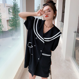 大货已出黑色披肩荷叶领双排扣小黑裙8191P110168，女装连衣裙，浙宝265