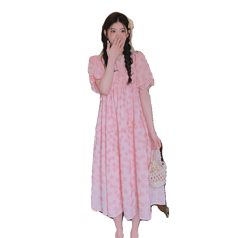 大货粉色花朵韩版连衣裙8620P125控188,女装连衣裙,浙宝265