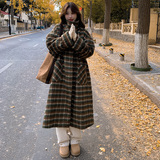 韩版中长款过膝格纹毛呢大衣女2025冬季新款休闲加厚显瘦呢子外套，女装毛呢外套，浙宝265
