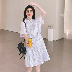 大货已出条纹连衣裙8587P115控178,浅粉色大衣搭配什么裙子图片