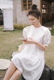 法式白色短袖连衣裙女2025夏季新款高级感不规则宽松显瘦衬衫裙子，女装连衣裙，浙宝265