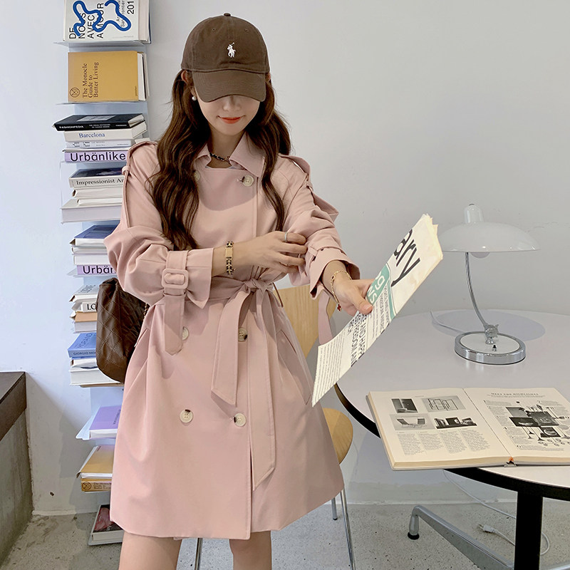 大货！2024春皮粉色中长款风衣外套8051P135188,女装风衣,浙宝265