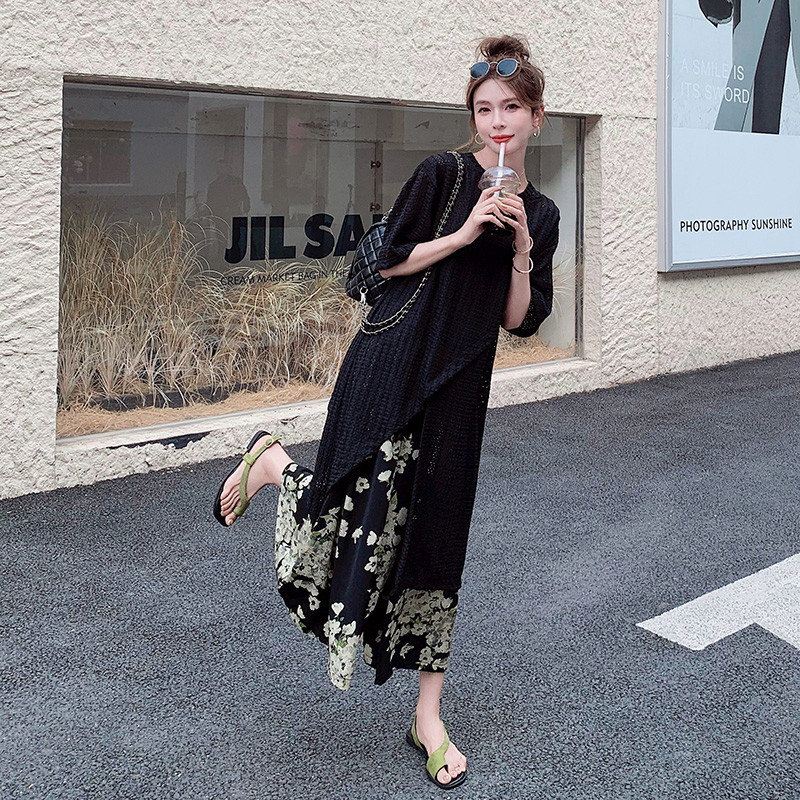 黑色网状不规则上衣+花裤7857P155控238，商品下架区商品下架区，浙宝265