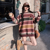 独特超好看学院风条纹撞色卫衣外套女春2025新款韩系慵懒chic上衣，女装卫衣/绒衫，浙宝265