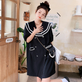 大货已出黑色披肩荷叶领双排扣小黑裙8191P110168，女装连衣裙，浙宝265