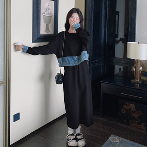 大货 牛仔拼接卫衣裙 7019 P125控188图片