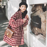 红色格子西装毛呢外套女小个子2023秋冬新款韩版宽松气质呢子大衣，女装毛呢外套，浙宝265